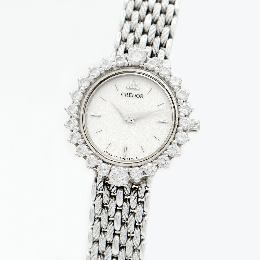 Gala with battery replacement seiko Seiko Seiko Credor 2F70-0310-D Genuine diamond diamond bezel rews Diamond white white silver K18WG White gold golden solid ladies quartz [6 months warranty] [Watch] [Used]