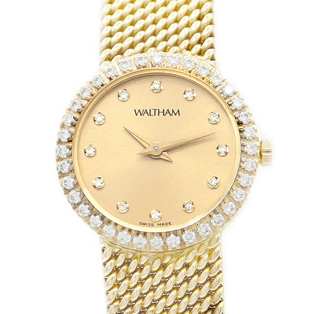 Battery replacement Waltham Waltham 760.10.95130.52 Genuine diamond diamond bezel 12P diamond gold gold K18YG Yellow gold golden solid ladies quartz [6 months warranty] [Watch] [Used]