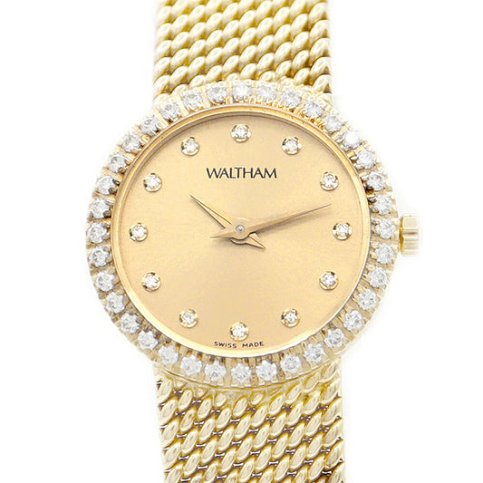 Battery replacement Waltham Waltham 760.10.95130.52 Genuine diamond diamond bezel 12P diamond gold gold K18YG Yellow gold golden solid ladies quartz [6 months warranty] [Watch] [Used]