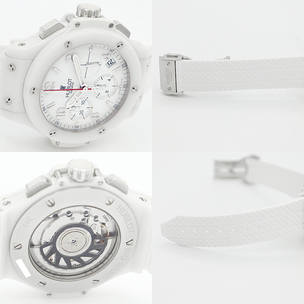 Interpatient inspection belt replaced HUBLOT Ublo Big Bang Aspen Chronograph 341.ch.230.RW 41mm Date White White White White White White White White SS Stainless CE Ceramic Genuine Belt Men's Automatic Big Bang [6 months warranty] [Watch] [Used]