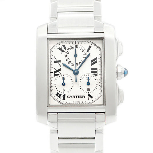 電池交換済 Cartier カルティエ タンクフランセーズ LM クロノリフレックス W51001Q3 クロノグラフ パーペチュアルカレンダー 白 ホワイト アイボリー SS ステンレス メンズ クォーツ【6ヶ月保証】【腕時計】【中古】