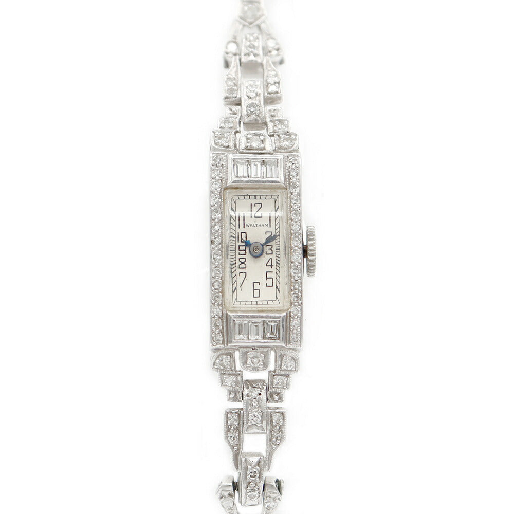 Waltham Cut glass diamond diamond diamond bracelet white WG white gold Pt platinum ladies hand -wound antique vintage [watch] [used]