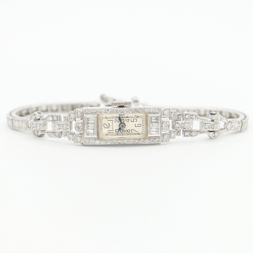 Waltham Cut glass diamond diamond diamond bracelet white WG white gold Pt platinum ladies hand -wound antique vintage [watch] [used]