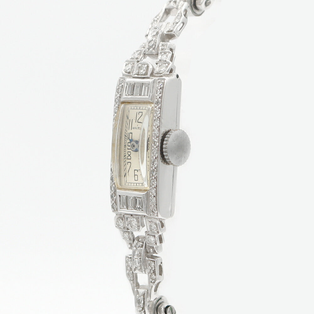 Waltham Cut glass diamond diamond diamond bracelet white WG white gold Pt platinum ladies hand -wound antique vintage [watch] [used]