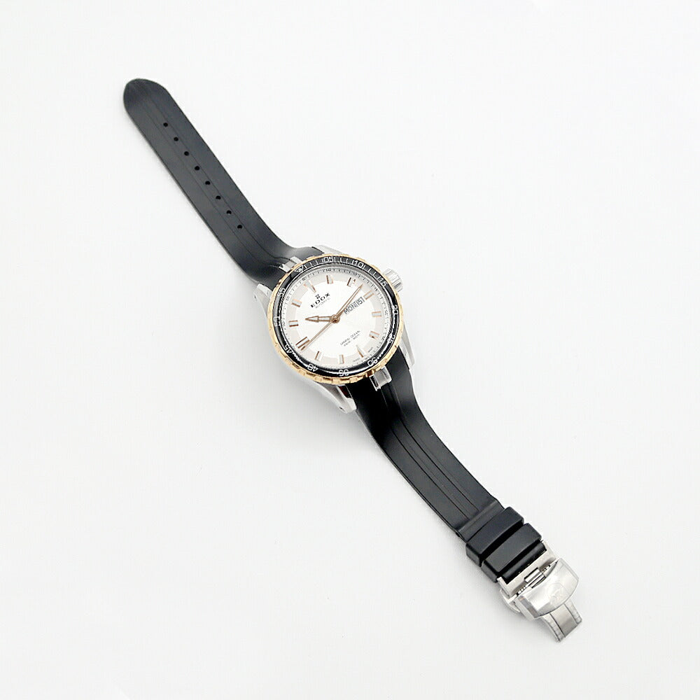 EDOX エドックス グランドオーシャン 88002-357RCA-AIR デイデイト 300m防水 シルバー SS ステンレス セラミック 純正ラバーベルト 純正尾錠 メンズ 自動巻き 【6ヶ月保証】【腕時計】【中古】