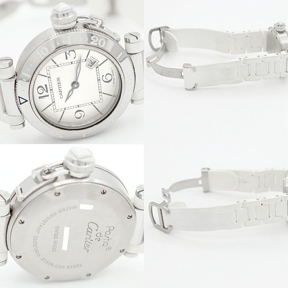 電池交換済 Cartier カルティエ パシャ シータイマー レディ 33mm W3140002 デイト シルバー SS ステンレス レディース クォーツ【6ヶ月保証】【腕時計】【中古】