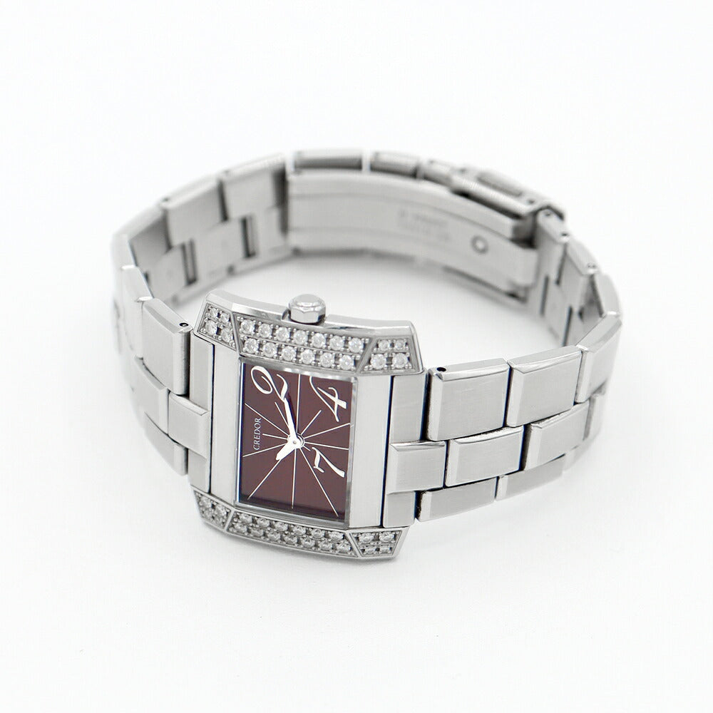 Battery replacement SEIKO Seiko Credor Credor Node J Diamond 1E70-0bl0 Diamond Besel Bordeaux Wine Red SS Stainless Ladies Quartz [6 months Warranty] [Watch] [Used]