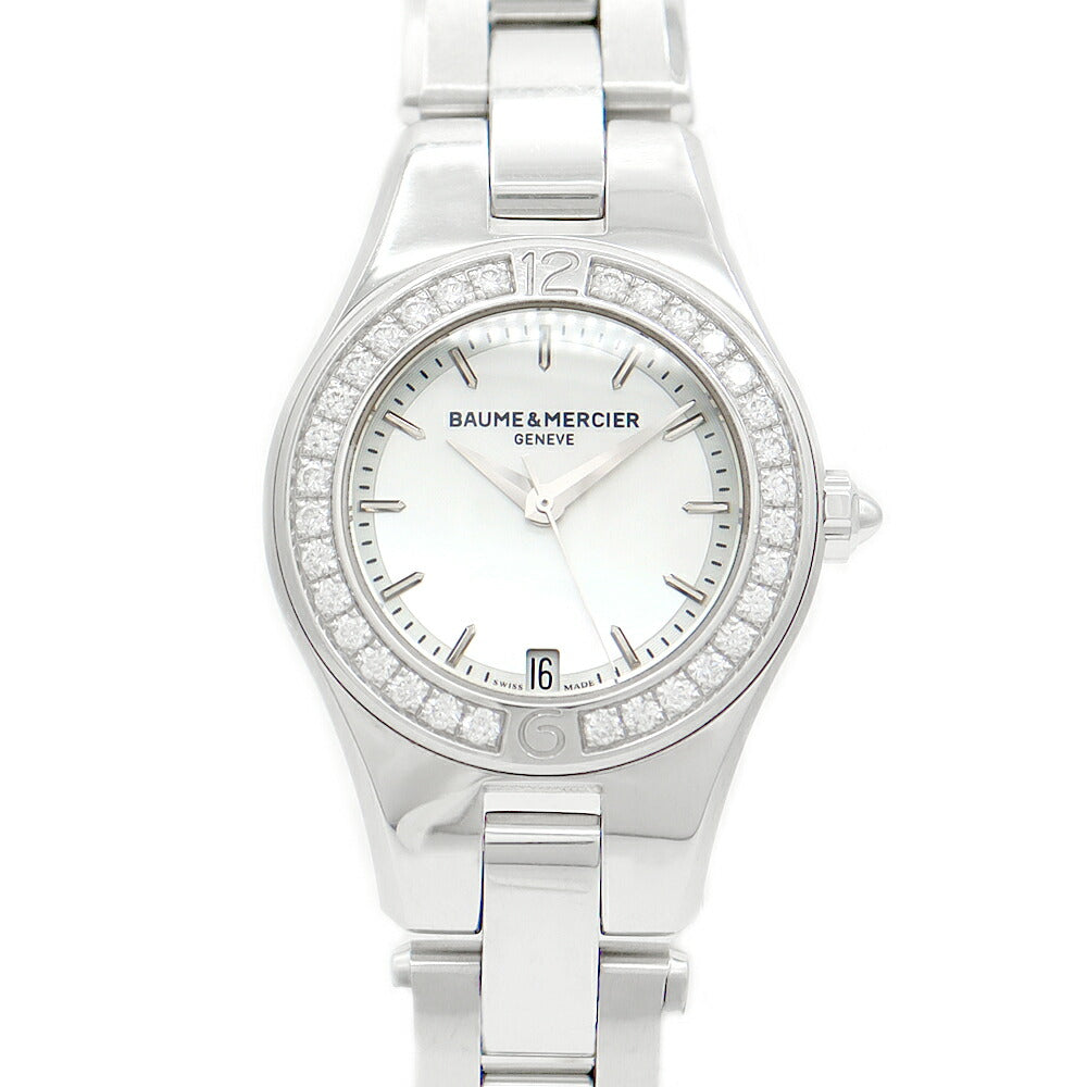 BAUME & MERCIER Baume & Mercier Linea 65691 Diamond bezel date White White Shell SS Stainless Ladies Quartz [6 months warranty] [Watch] [Used]