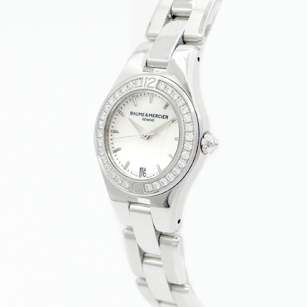 BAUME & MERCIER Baume & Mercier Linea 65691 Diamond bezel date White White Shell SS Stainless Ladies Quartz [6 months warranty] [Watch] [Used]