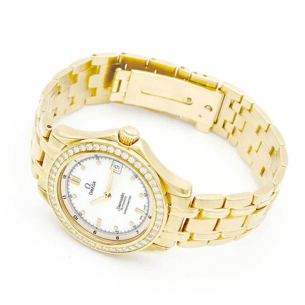 Inspection OMEGA OMEGA OMEGA OMEGA SMaster Chronometer 2105.20 Date Genuine Diamond Bezel Golden White White White K18YG Yellow Gold Men's Automatic Wind [6 months warranty] [Watch] [Used]