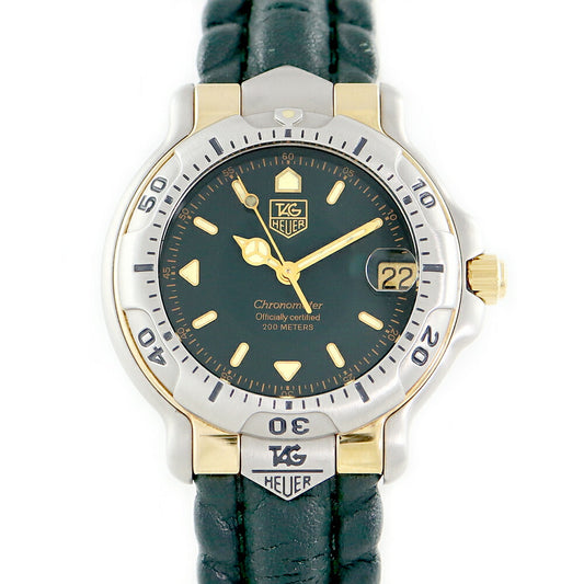 TAG HEUER Tag Hois 6000 Series WH5253-K1 Date 200m Waterproof Green Green YG Yellow Gold SS Stainless Combination Genuine Belt Genuine Buckwheat Men Automatic Wind