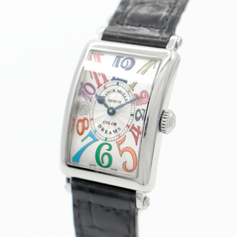 電池交換済 FRANCK MULLER フランクミュラー ロングアイランド カラードリーム 902QZ シルバー ギョーシェ SS ステンレス 純正ベルト 純正尾錠 レディース  クォーツ【6ヶ月保証】【中古】【腕時計】