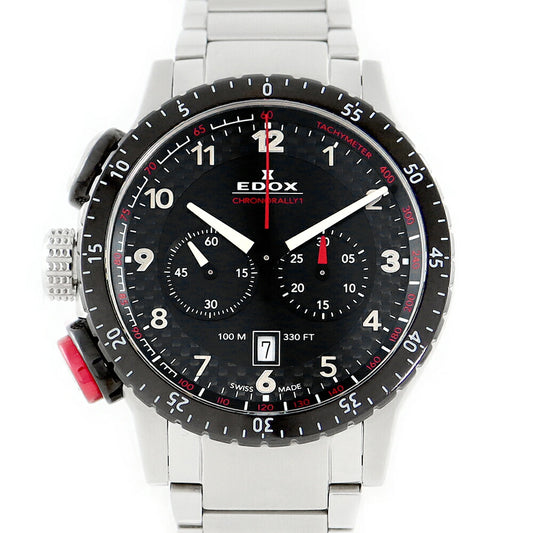 電池交換済 EDOX エドックス クロノラリー1 10305 クロノグラフ デイト 黒 ブラック SS ステンレス メンズ クォーツ【6ヶ月保証】【腕時計】【中古】