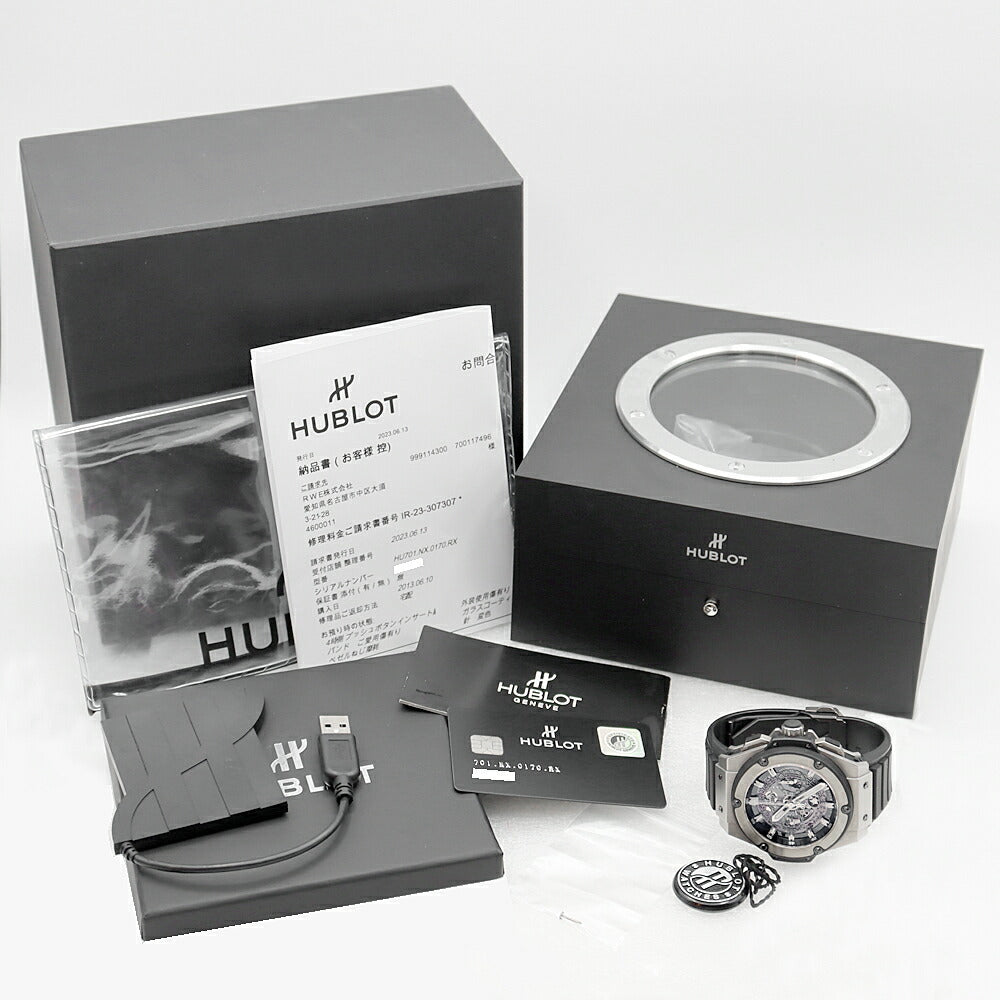 HUBLOT Ubro King Power Usani Titanium Chronograph 701.NX.0170.RX Date Black Gray Skeleton Titanium genuine belt genuine buckwheat Men's automatic winding [6 months warranty] [Watch] [Used]