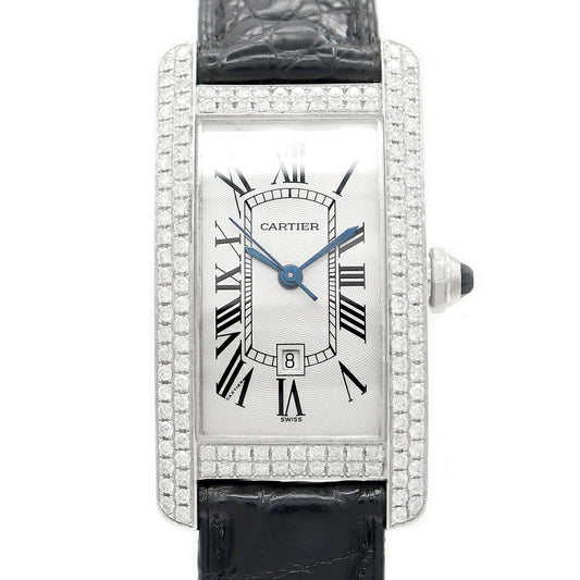 CARTIER Cartier Tank American MM W2603656 solid Date Daizer Double Diamond Besel Silver Gyoche K18WG White Gold Genuine Belt Genuine Genuine K18WG Backed After Diamond Men's Ladies Automatic Wind [6 months Warranty] [Watch] [Used]