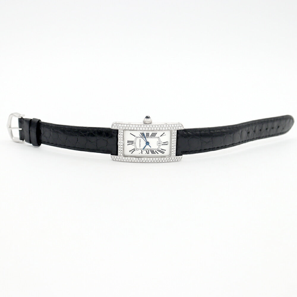 CARTIER Cartier Tank American MM W2603656 solid Date Daizer Double Diamond Besel Silver Gyoche K18WG White Gold Genuine Belt Genuine Genuine K18WG Backed After Diamond Men's Ladies Automatic Wind [6 months Warranty] [Watch] [Used]