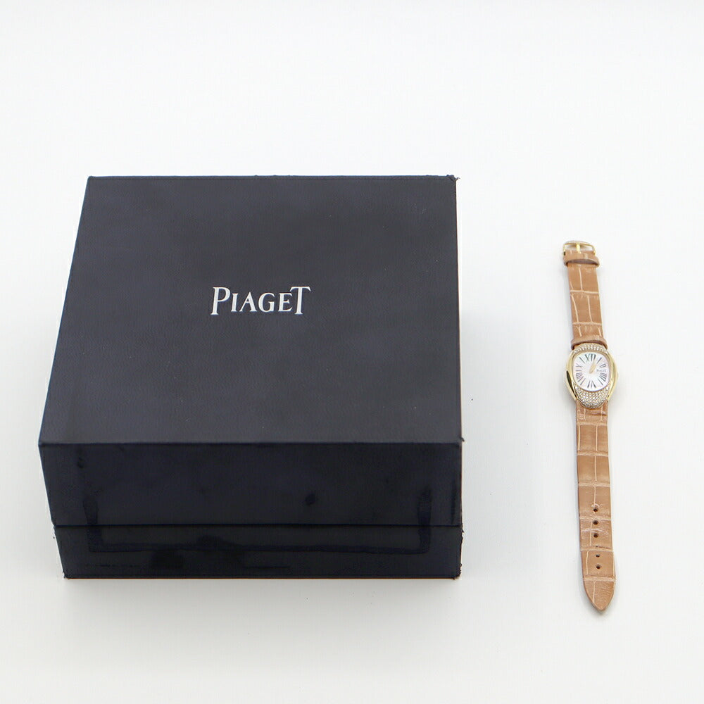 電池交換済 PIAGET ピアジェ ライムライト オーバル P10104 純正ダイヤモンド ダイヤベゼル ダイヤ尾錠 白 ホワイト シェル K18YG イエローゴールド 金無垢 純正ベルト 純正K18YG尾錠 レディース クォーツ 【6ヶ月保証】【腕時計】【中古】