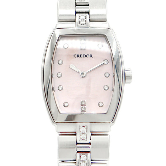 Battery replacement Seiko Seiko Couredor Signo 5A70-0AF0 14P Diamond Dialog Tono Pink Shell SS Stainless Ladies Quartz