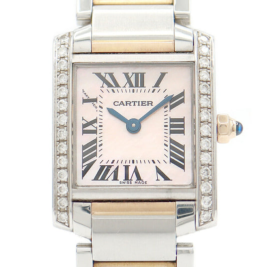 Cartier Cartier Cartier Tank Francase SM W51027Q4 Diamond bezel pink shell combination K18PG Pink Gold SS Stainless steel after Diamond Ladies Quartz [6 months warranty] [Watch] [Used]