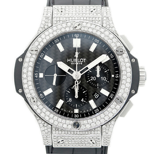 HUBLOT ウブロ ビッグバン フルダイヤモンド パヴェ クロノグラフ 301.CI.1170.GR 44mm ブラック 黒 チタン セラミック アフターダイヤ メンズ 自動巻き ビックバン  301.SX.1170.RX.1704【6ヶ月保証】【腕時計】【中古】