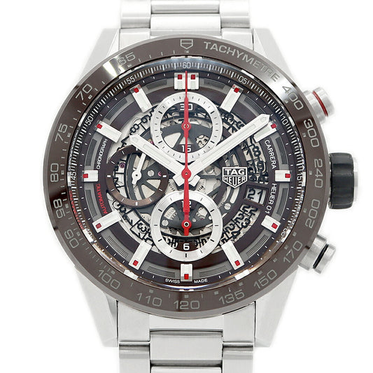 TAG HEUER Tag Hey Carrella Calibur Huoyer 01 Chronograph CAR201U BA0766 100m Waterproof Takimeter Date Skeleton Brown SS Stainless Ceramic Men's Automatic Wind [6 months warranty] [Watch] [Used]