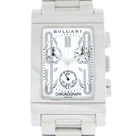 電池交換済み BVLGARI ブルガリ レッタンゴロ クロノグラフ RTC49S ホワイト 白 SS ステンレス メンズ クォーツ【6ヶ月保証】【腕時計】【中古】