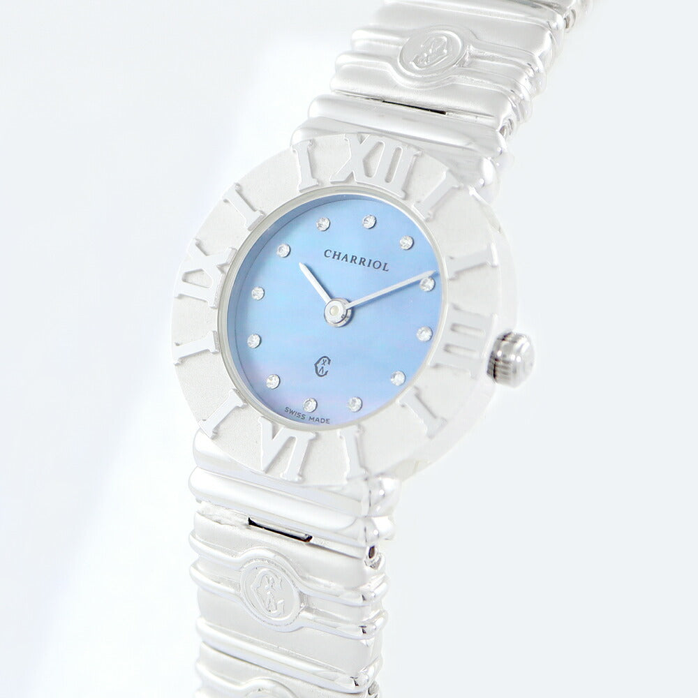 Battery replacement PHILIPPE CHARRIOL Philippe Chariol Sandropa 99.0950 Genuine diamond 12P diamond blue blue shell SV925 Silver ladies quartz [6 months warranty] [Watch] [Used]