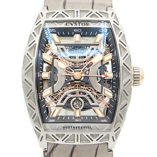 Inspector CVSTOS Costos Custos Challenge Gusta Buffel CVT-EIFFEL-CPN ST Date Limited Skeleton SS Stainless Steel PVD Genuine Belt Genuine Buckwheat Men Automatic Wind