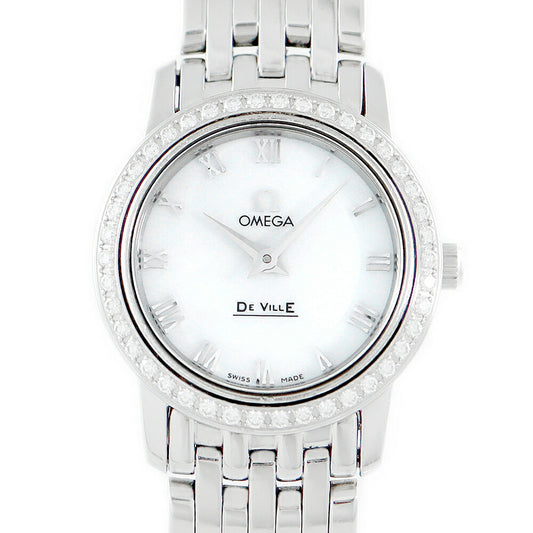 Battery replacement OMEGA Omega Deville Devil Prestige 4575.71 Genuine Diamond Diamond Besel Roman Index White White Shell SS Stainless Ladies Quartz Devil [6 months warranty] [Watch] [Used]