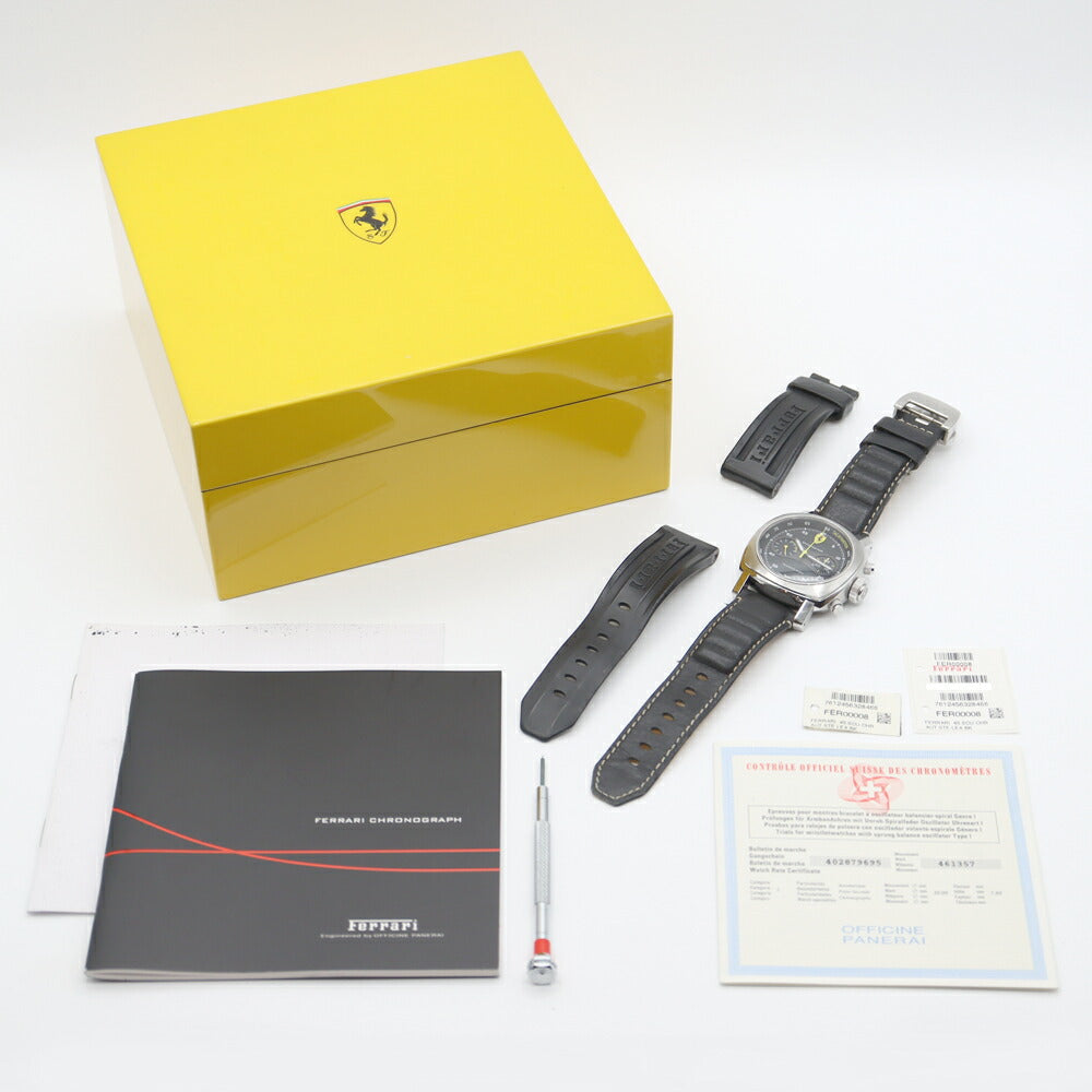 内部点検済 PANERAI Ferrari パネライ フェラーリ スクーデリア クロノグラフ FER00008 45mm スモールセコンド 黒 ブラック SS ステンレス 純正ベルト 純正尾錠 メンズ 自動巻き【6ヶ月保証】【腕時計】【中古】