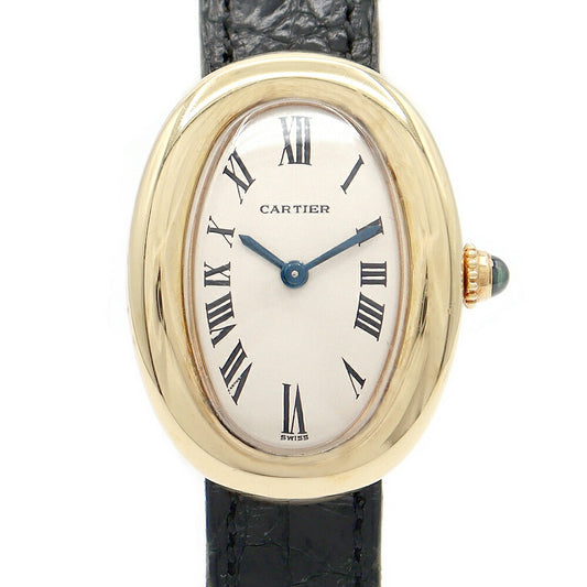 電池交換済 Cartier カルティエ ベニュワール W1506056 白 ホワイト アイボリー K18YG イエローゴールド 金無垢 純正ベルト レディース クォーツ【6ヶ月保証】【腕時計】【中古】