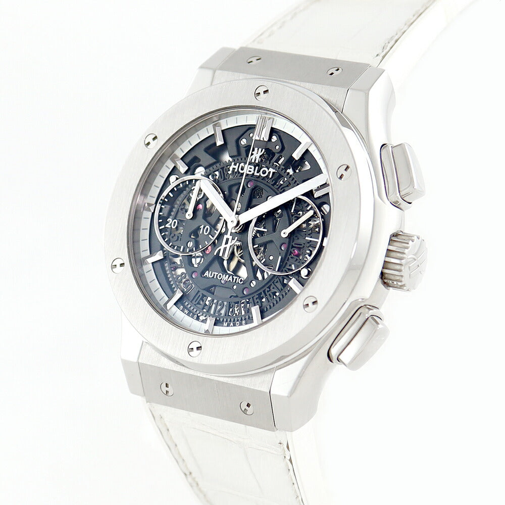 Inspection HUBLOT Ubrot Hublot Hublot Classic Fusion Aero Fusion All White White 525.0127.lr Limited Chronograph Date Skeleton Gray SS Stainless Titanium Genuine Belt Genuine Back Men Automatic Wind