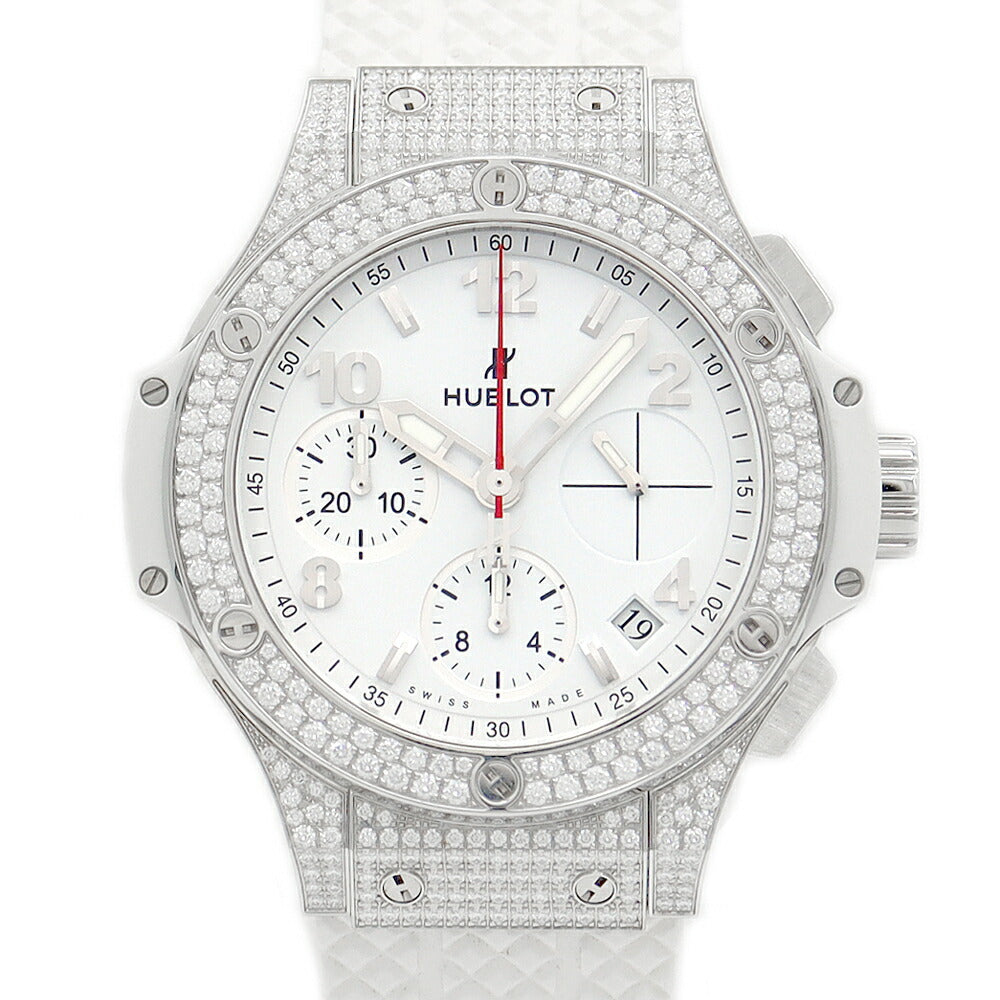 HUBLOT Ublo Big Bang Bang Aspen Penvé Chronograph 342.se.230.rw.174 41mm Date All White Genuine Diamond Diamond Besel Diamond White White Titanium SS Stainless Steel Genuine Belt Genuine Belt Men's Ladies Automatic Wrap [6 months warranty] [Watch] Used]