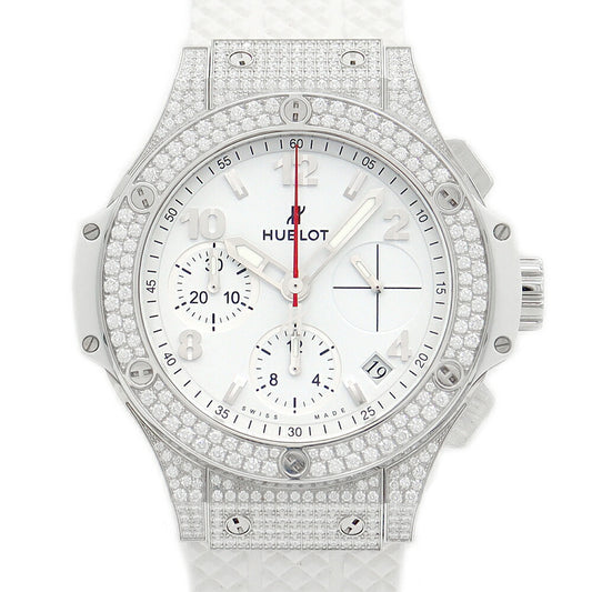 HUBLOT Ublo Big Bang Bang Aspen Penvé Chronograph 342.se.230.rw.174 41mm Date All White Genuine Diamond Diamond Besel Diamond White White Titanium SS Stainless Steel Genuine Belt Genuine Belt Men's Ladies Automatic Wrap [6 months warranty] [Watch] Used]