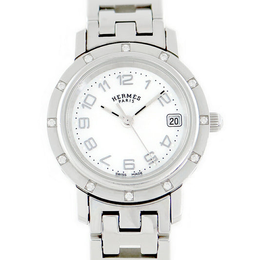 Battery replacement HERMES Hermes Hermes Clipper Nakure CL4.230 Genuine Diamond 12P Diamond Besel White White Shell White Shell SS Stainless Ladies Quartz [6 months warranty] [Watch] [Used]