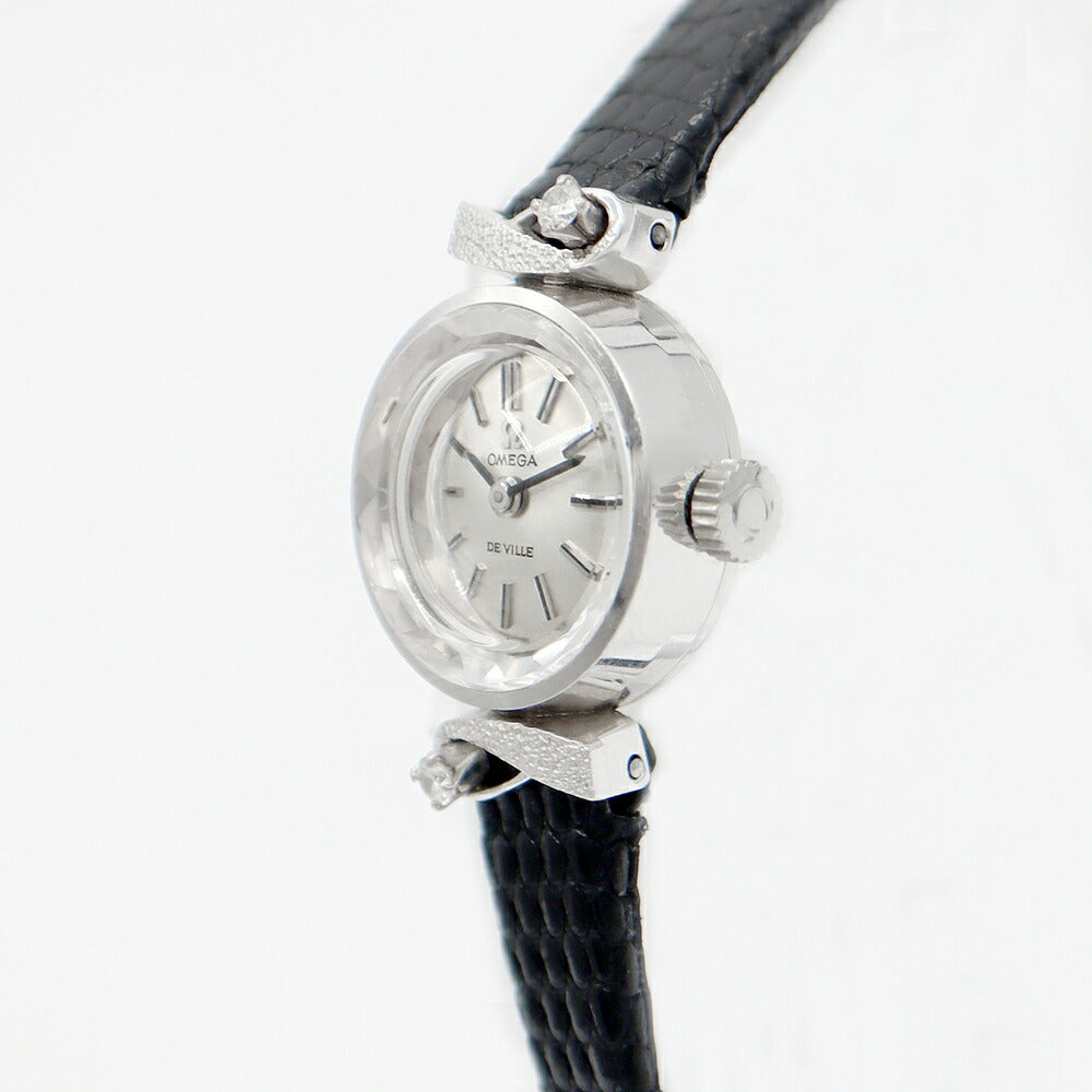 OMEGA Omega Deville Devil 2PD Diamond 17 Stone Cal.485 Cut glass Silver K14WG White Gold SS Stainless steel genuine bleeding Ladies hand -rolled Antique vintage Devil [Watch] [Used]