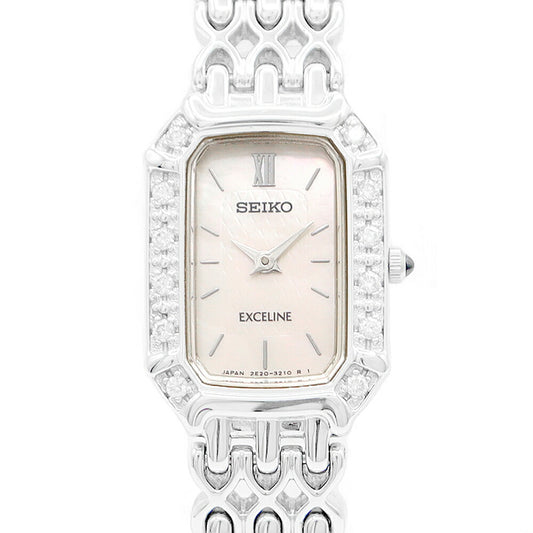 Battery replacement SEIKO Seiko Equeline Diamond 2E20-7460 Diamond Besel White Shell SS Stainless Ladies Quartz [6 months warranty] [Watch] [Used]