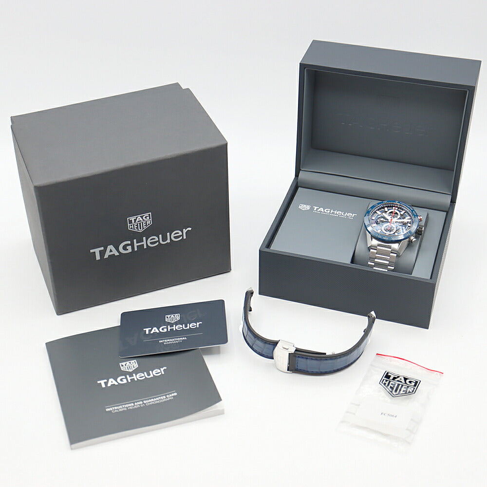 Inspector with replacement belt TAG HEUER Tag Heuer Carrella Carrella Caliber We 01 Chronograph CAR201T BA0766 Tachimeter 100m Waterproof Date Blue Navy Skeleton SS Stainless Ceramic Men's Automatic Wind [6 months warranty] [Watch] [Used]