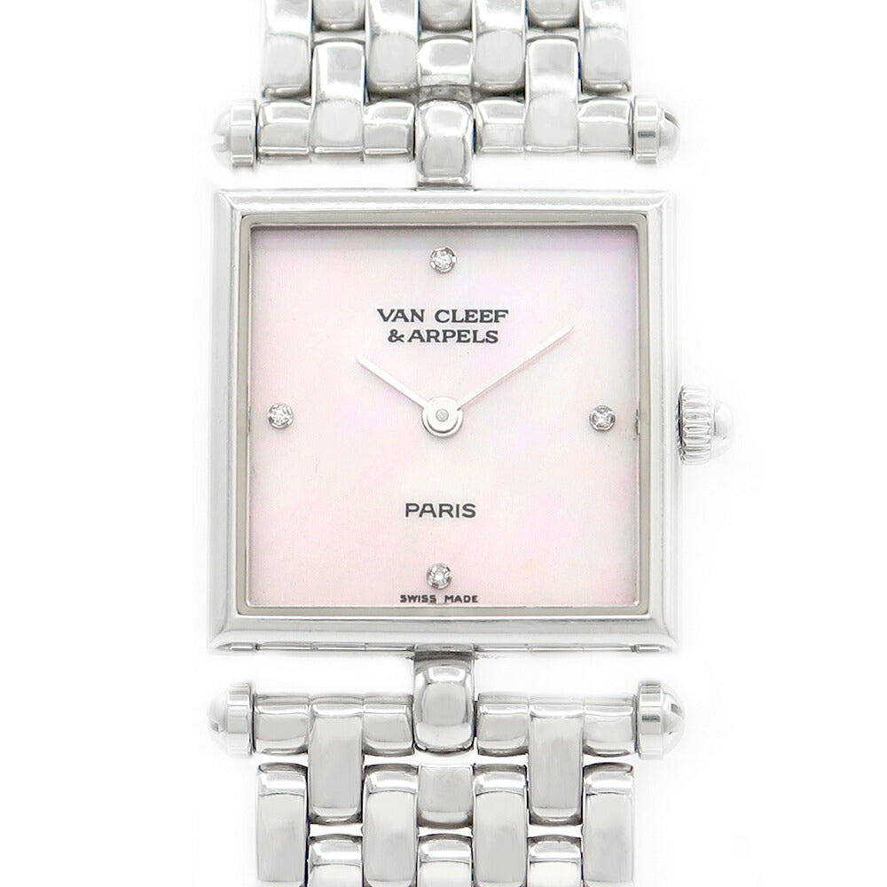 Battery replacement VANCLEEF & ARPELS Van Cleef & Arpel Classic Square 522642 4P Diamond Pink Shell SS Stainless Ladies Quartz [6 months warranty] [Watch] [Used]