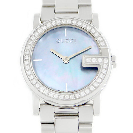 Battery replacement GUCCI Gucci G -round 101L Genuine Diamond Diamond Besel Blue Blue Shell SS Stainless Ladies Quartz [6 months warranty] [Watch] [Used]