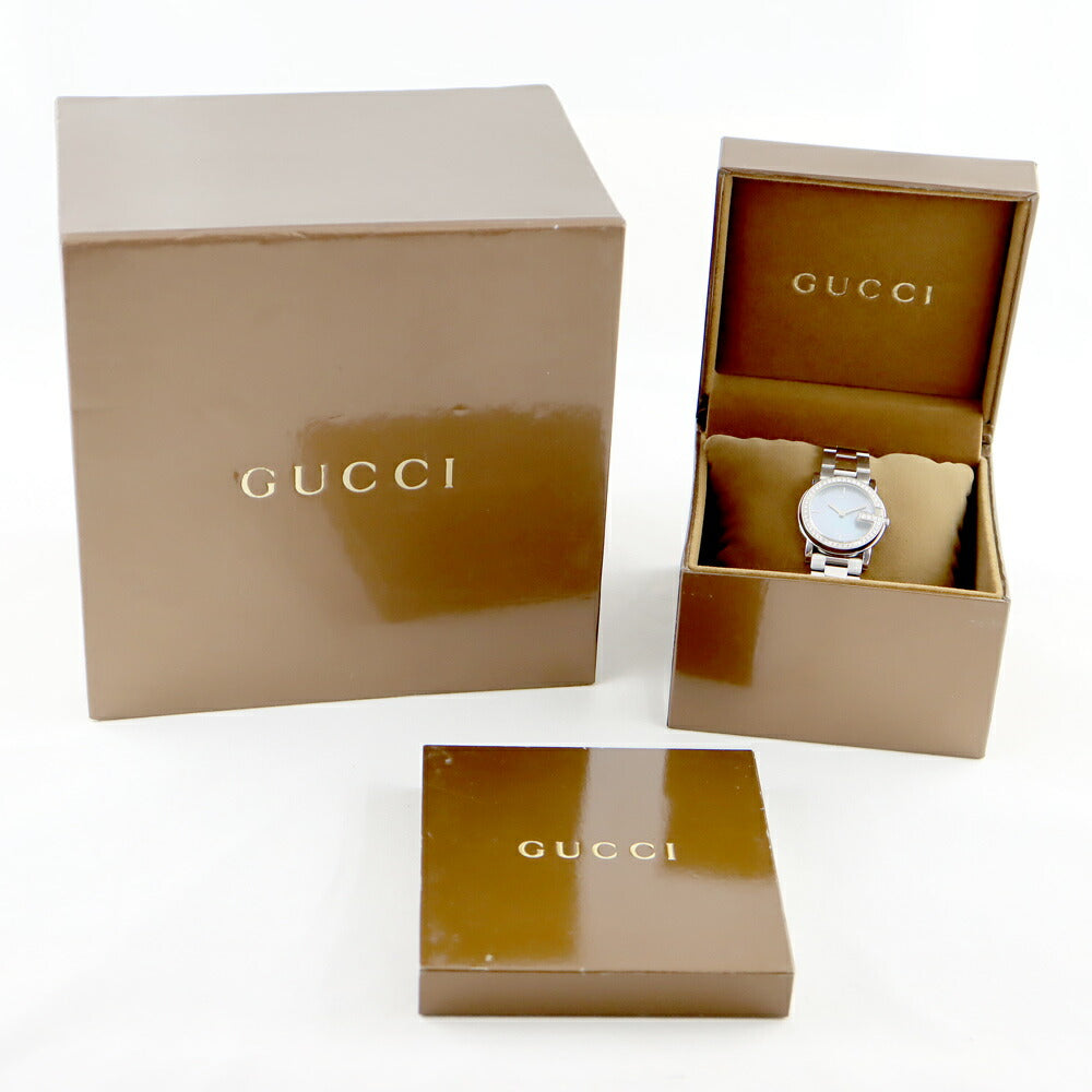 電池交換済 GUCCI グッチ Gラウンド 101L 純正ダイヤモンド ダイヤベゼル 青 ブルー シェル SS ステンレス レディース クォーツ【6ヶ月保証】【腕時計】【中古】