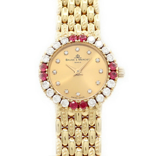 BAUME & MERCIER Baume & Mercier 166509 Diamond Bezel Ruby Bezel 12P Diamond Gold K18YG Yellow Gold Golden Solid Ladies Quartz [6 months Warranty] [Watch] [Used]