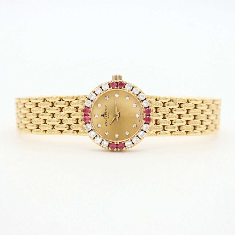 BAUME & MERCIER Baume & Mercier 166509 Diamond Bezel Ruby Bezel 12P Diamond Gold K18YG Yellow Gold Golden Solid Ladies Quartz [6 months Warranty] [Watch] [Used]