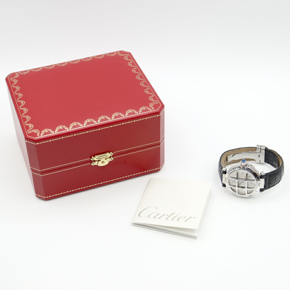 内部点検済 Cartier カルティエ パシャ 38 コンベックス グリッド W3105955 デイト 裏スケルトン シルバー SS ステンレス 純正ベルト 純正尾錠 メンズ 自動巻き【6ヶ月保証】【腕時計】【中古】