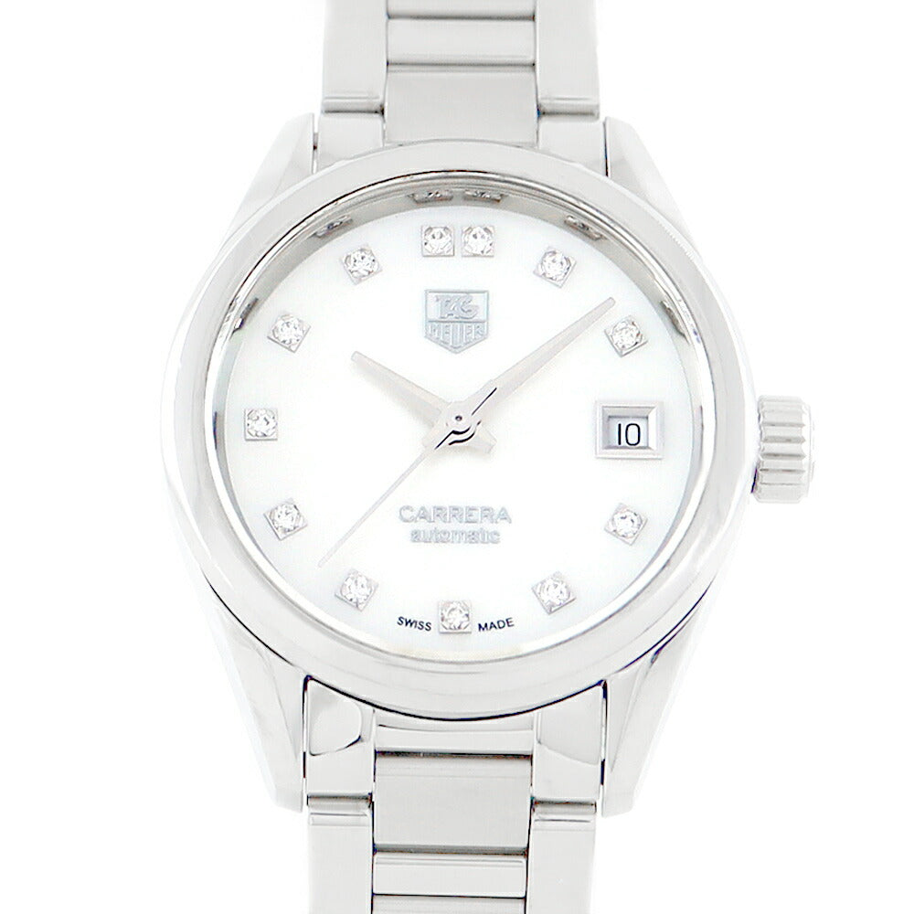 Inspector Tag HEUER Tag Heuer Carrella WAR2414 BA0776 Date White Shell Genuine Diamond 12P Diamond SS Stainless Ladies Automatic Wind [6 months warranty] [Watch] [Used]