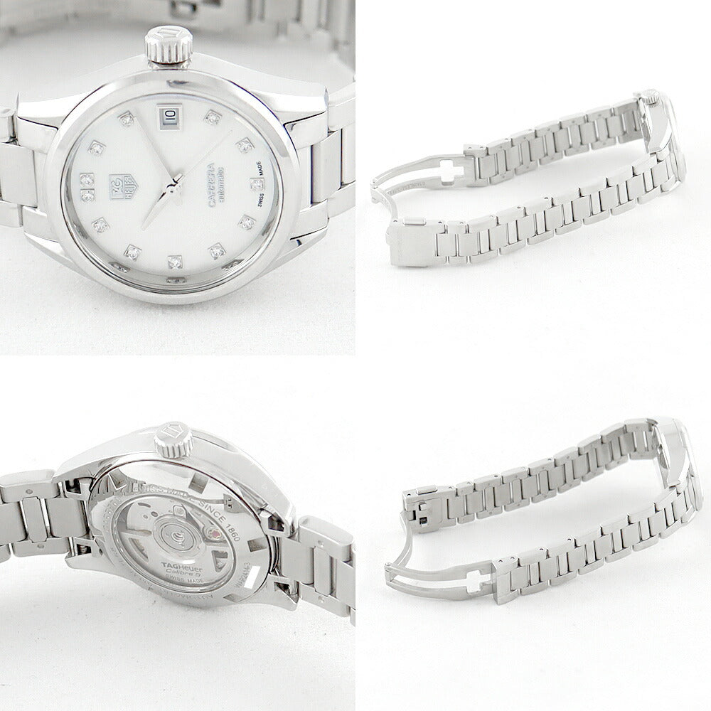 Inspector Tag HEUER Tag Heuer Carrella WAR2414 BA0776 Date White Shell Genuine Diamond 12P Diamond SS Stainless Ladies Automatic Wind [6 months warranty] [Watch] [Used]