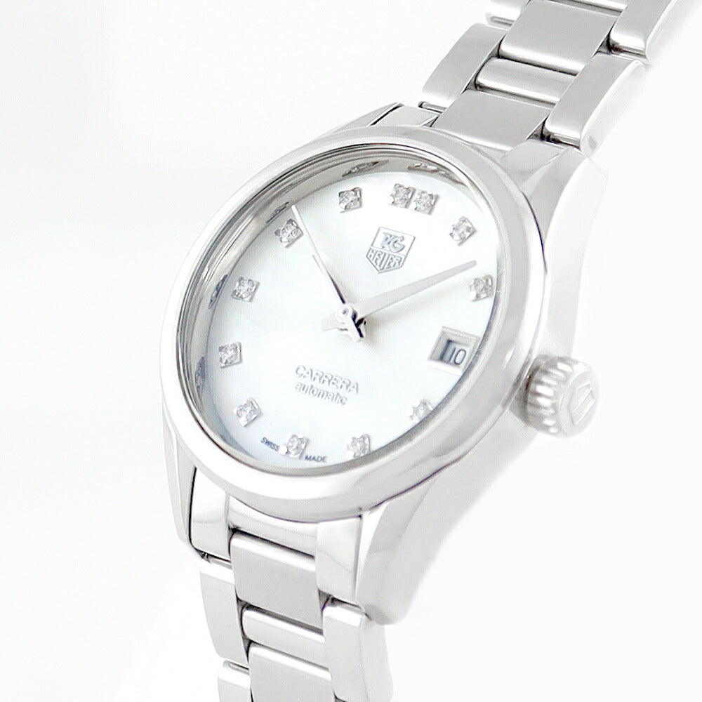 Inspector Tag HEUER Tag Heuer Carrella WAR2414 BA0776 Date White Shell Genuine Diamond 12P Diamond SS Stainless Ladies Automatic Wind [6 months warranty] [Watch] [Used]