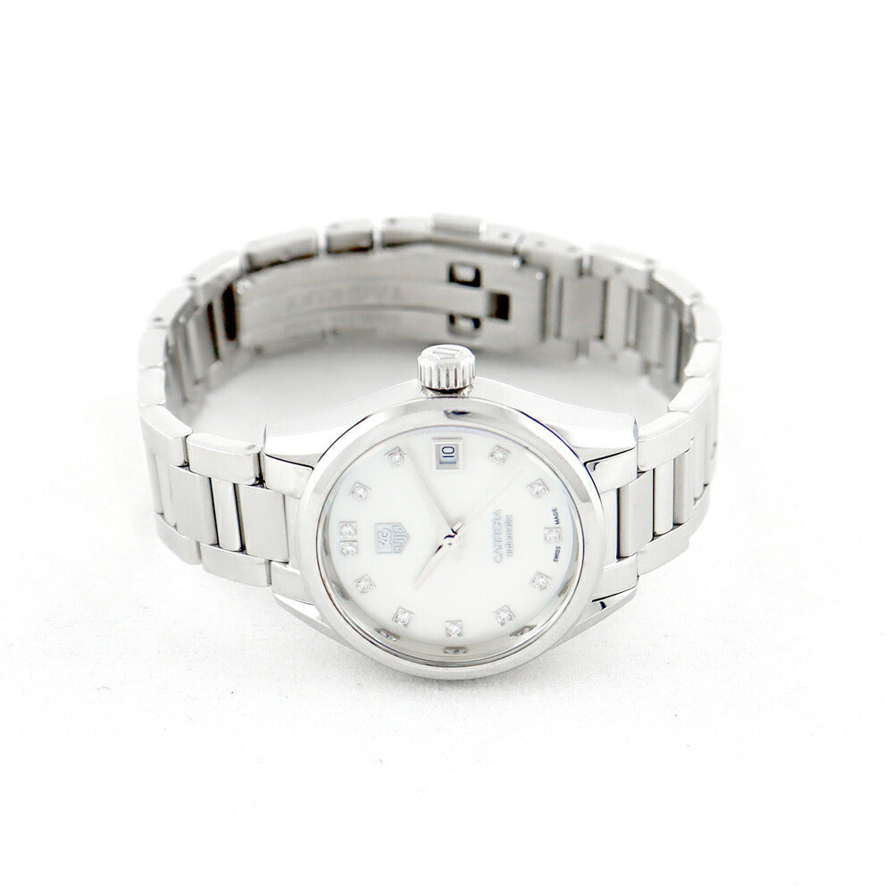 Inspector Tag HEUER Tag Heuer Carrella WAR2414 BA0776 Date White Shell Genuine Diamond 12P Diamond SS Stainless Ladies Automatic Wind [6 months warranty] [Watch] [Used]