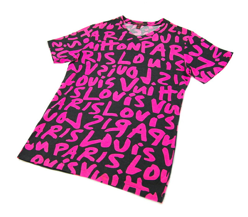 LOUIS VUITTON Louis Vuitton Monogram Graffiti Short Sleeve T -shirt S Black Pink Cotton Modal Rayon Men [Apparel] [Used]