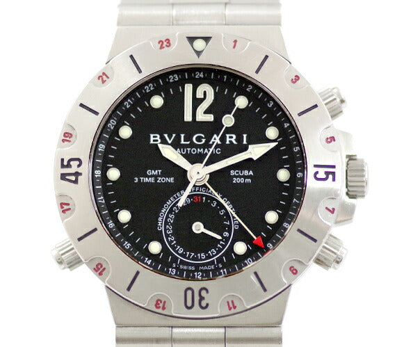 BVLGARI ブルガリ ディアゴノ スクーバ GMT SD38SGMT デイト 黒 ブラック SS ステンレス メンズ 自動巻き 【6ヶ月保証】【腕時計】【中古】